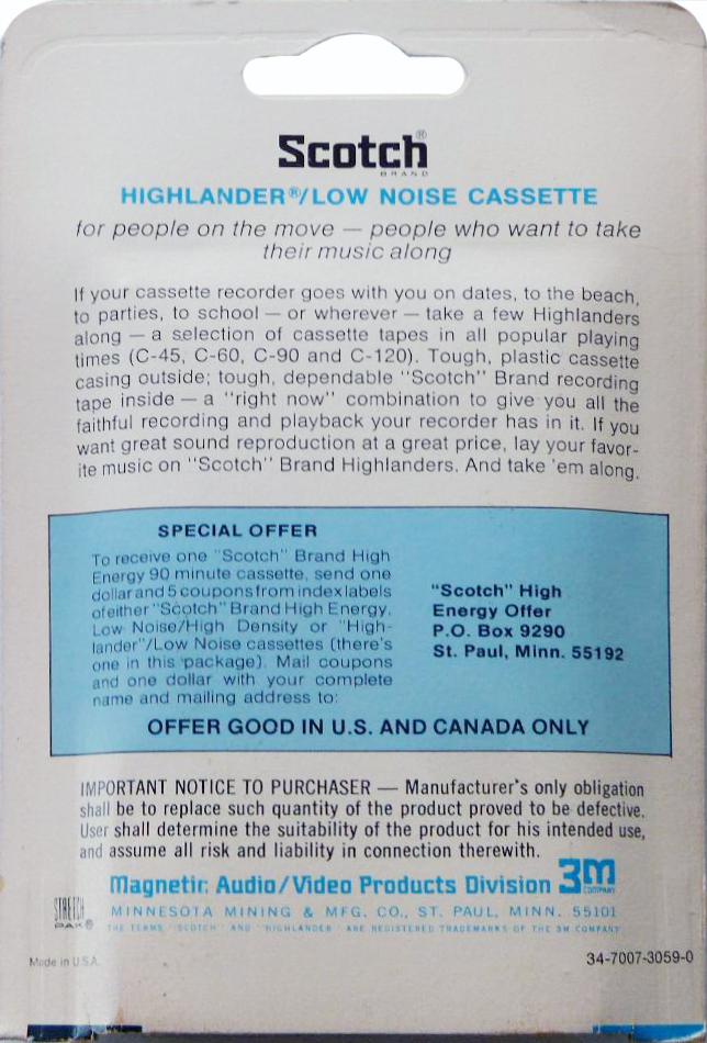 Blister Scotch Highlander 90 Type I Normal 1973 North America
