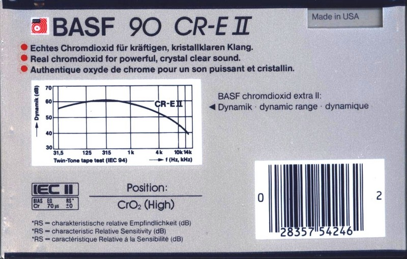 Compact Cassette BASF Chromdioxid Extra II 90 "CR-E II" Type II Chrome 1985 USA