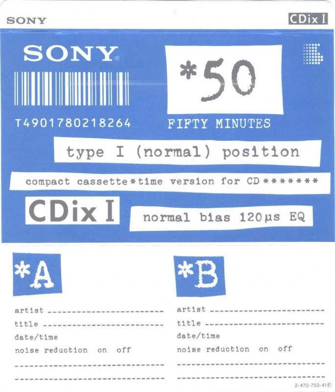 Compact Cassette Sony CDix I 50 "C-50CDX1a" Type I Normal 1992 Japan