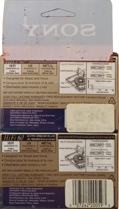 Blister Sony Hi Fi 60 Type I Normal 1996 Canada, USA