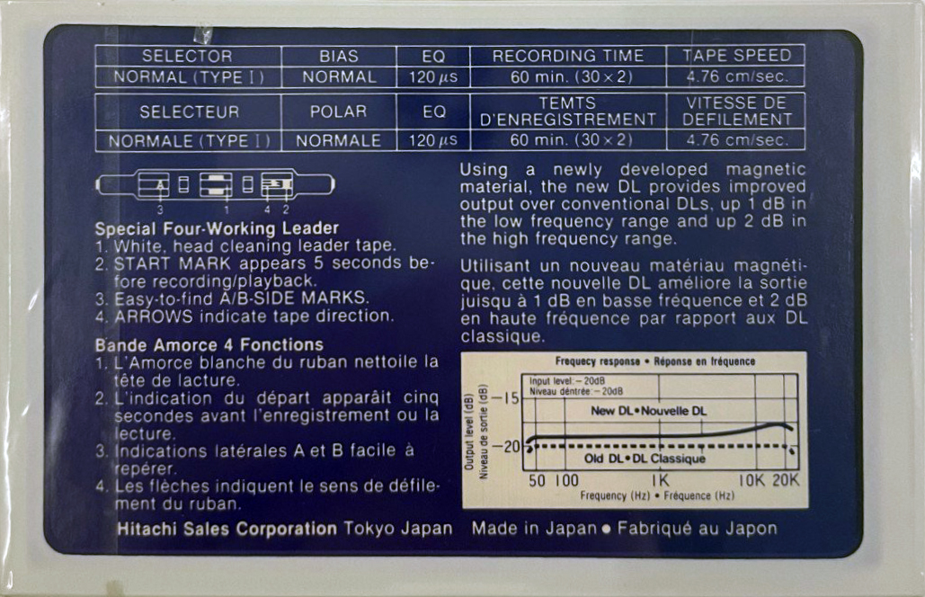 Compact Cassette Hitachi DL 60 Type I Normal 1985 North America