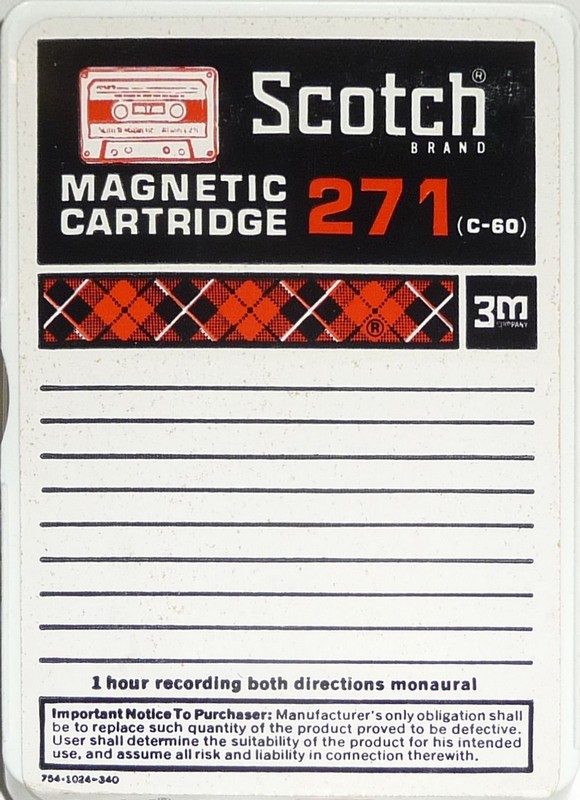 Compact Cassette Scotch 271 60 Type I Normal 1968 USA