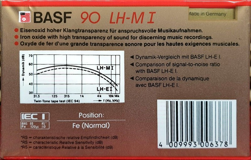 Compact Cassette BASF LH Maxima I 90 "LH-M I" Type I Normal 1985 Europe