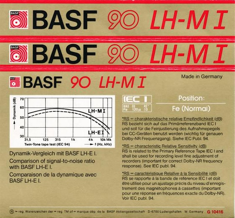 Compact Cassette BASF LH Maxima I 90 "LH-M I" Type I Normal 1985 Europe
