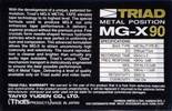 Compact Cassette Triad MG-X 90 Type IV Metal 1986 North America