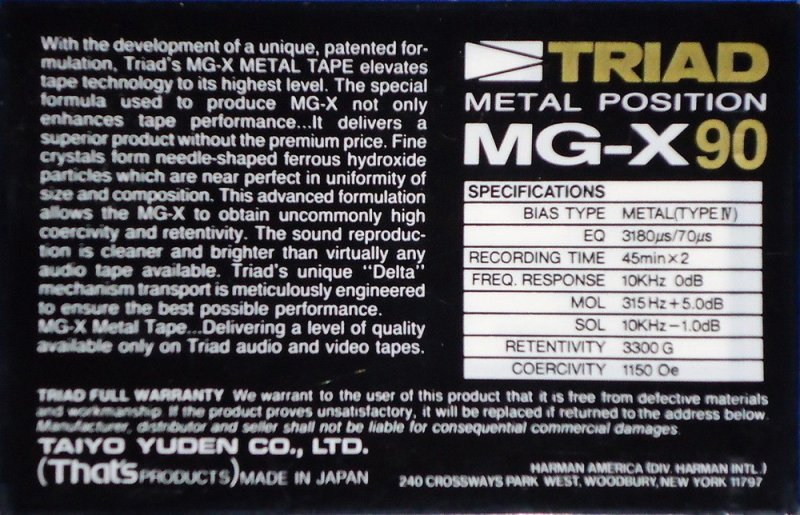 Compact Cassette: Taiyo Yuden Triad - MG-X 90