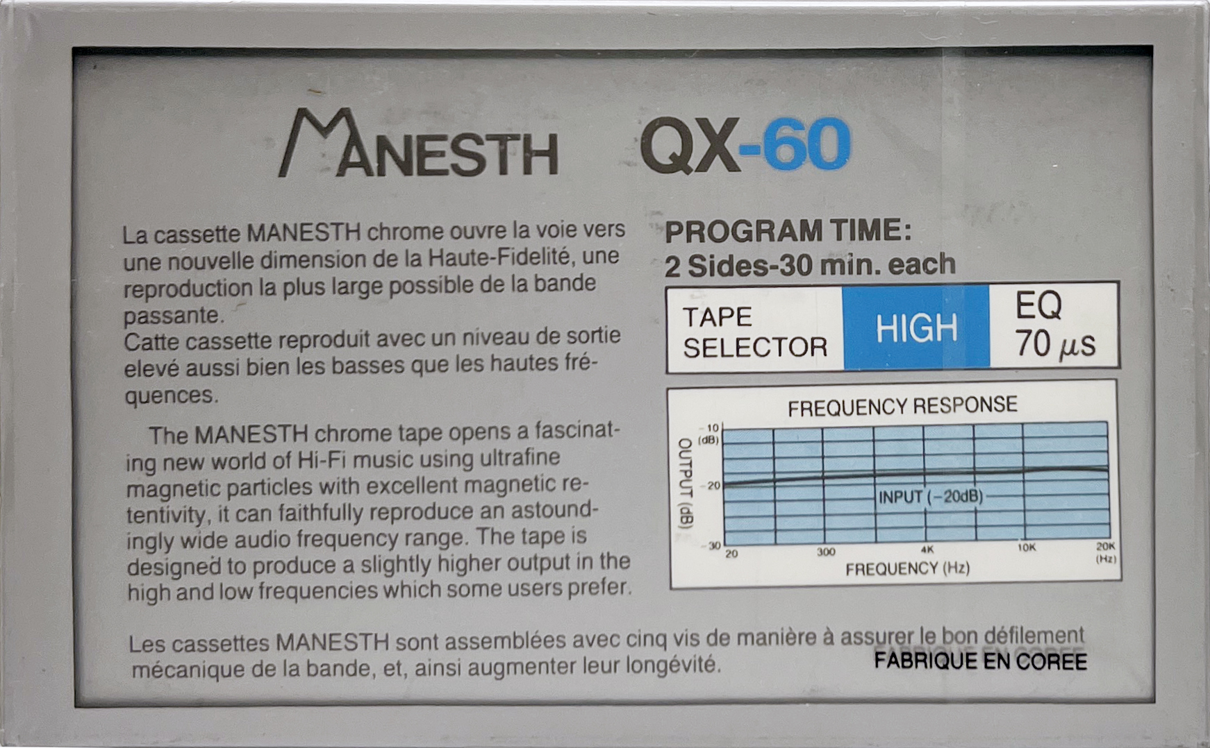 Compact Cassette Manesth QX 60 Type II Chrome 1989 France