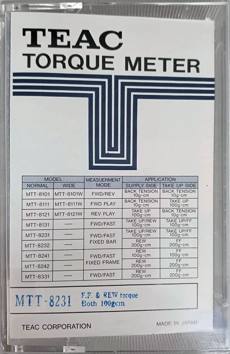Compact Cassette Teac MTT "8231 Torque meter" Test Cassette Japan