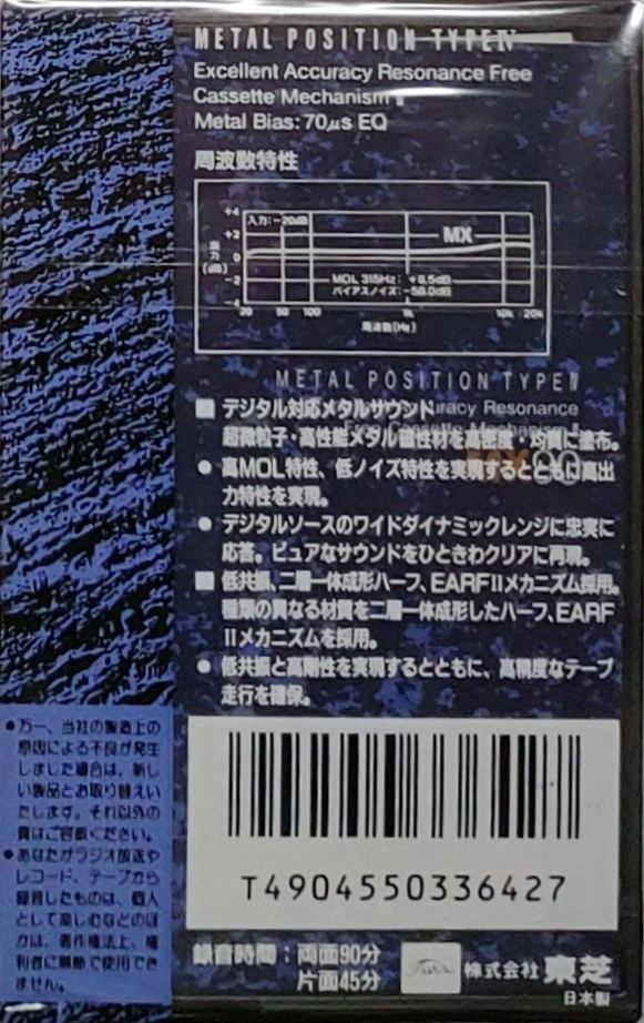 Compact Cassette Aurex MX 90 Type IV Metal 1990 Japan