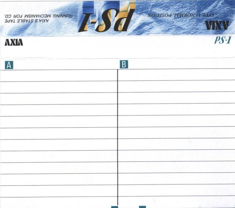 Compact Cassette AXIA PS-I / PS-1 70 "PS1F 70" Type I Normal 1993 Japan