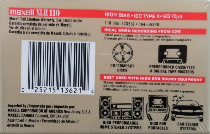 Compact Cassette Maxell XLII 110 Type II Chrome 2002 North America