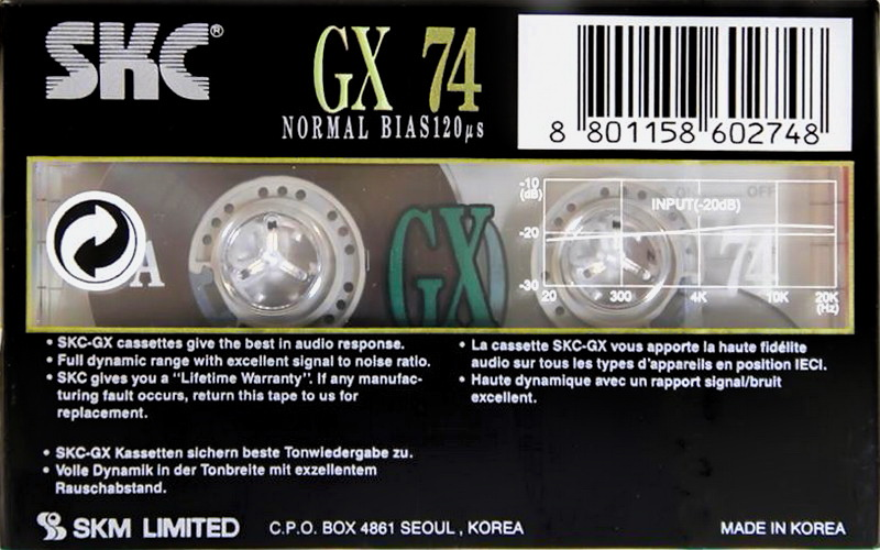 Compact Cassette SKC GX 74 Type I Normal 1999 Europe
