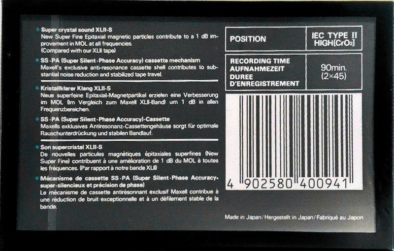 Compact Cassette Maxell XLII-S 90 Type II Chrome 1986 Europe