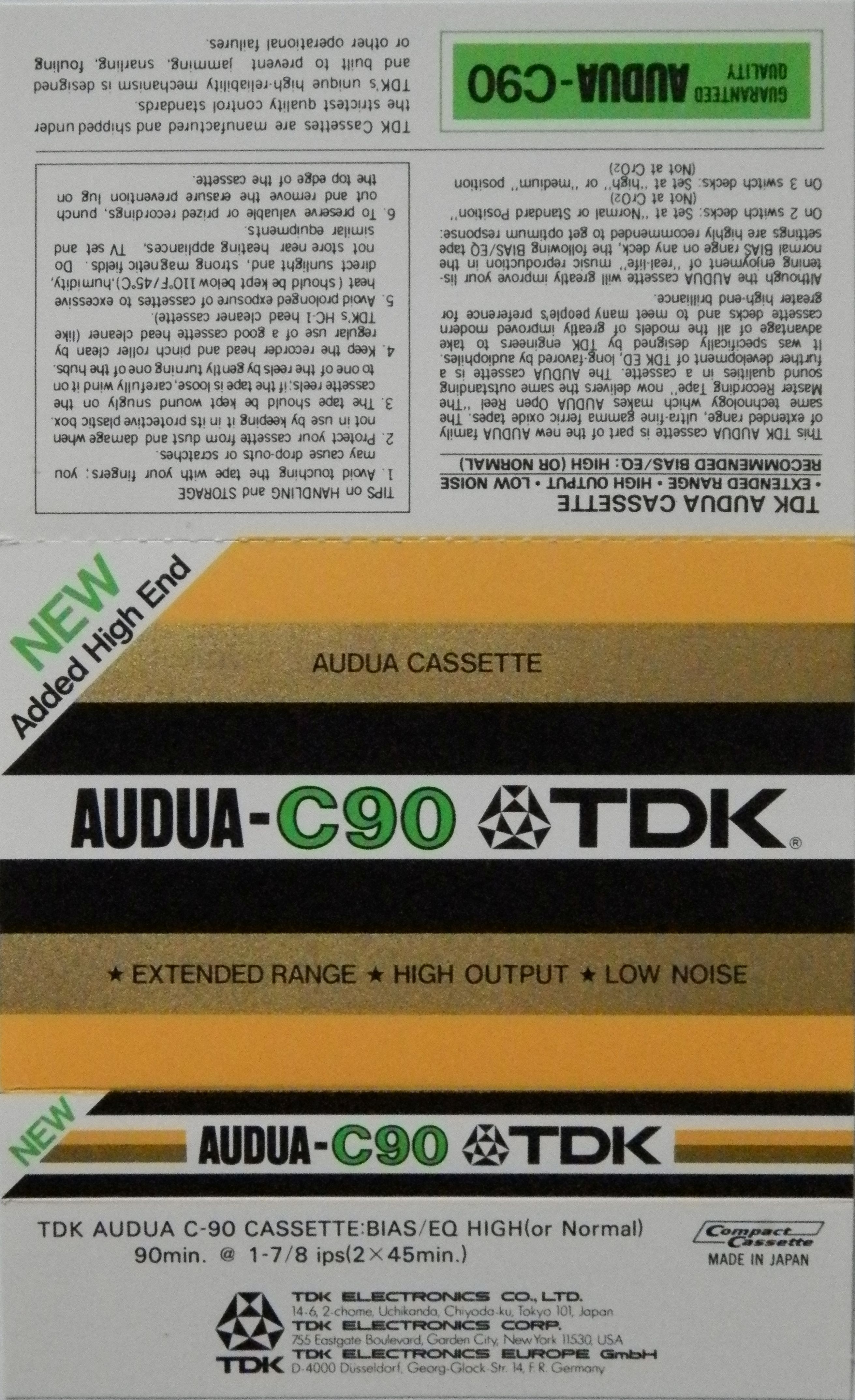 Compact Cassette TDK Audua 90 Type I Normal 1975 Europe, USA