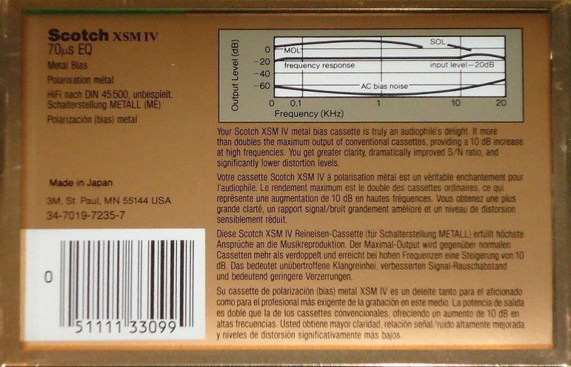 Compact Cassette Scotch XSM IV 60 Type IV Metal 1987 Worldwide