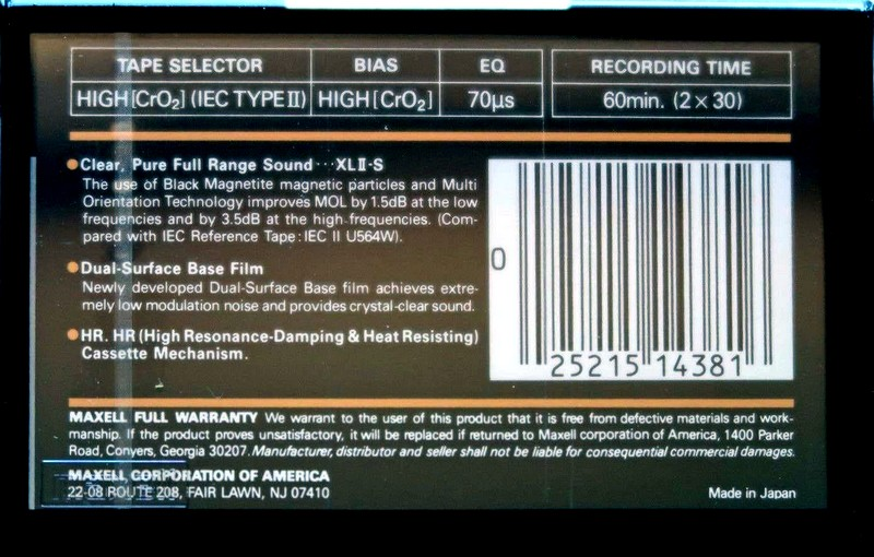 Compact Cassette Maxell XLII-S 60 Type II Chrome 1991 USA