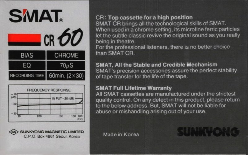 Compact Cassette: Sunkyong Magnetic Limited (SKM) Smat - CR 60