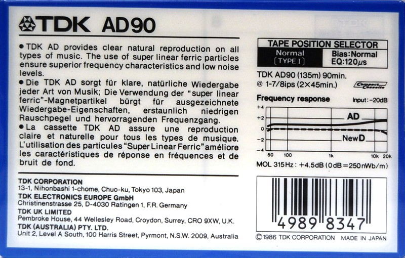 Compact Cassette: TDK  - AD 90