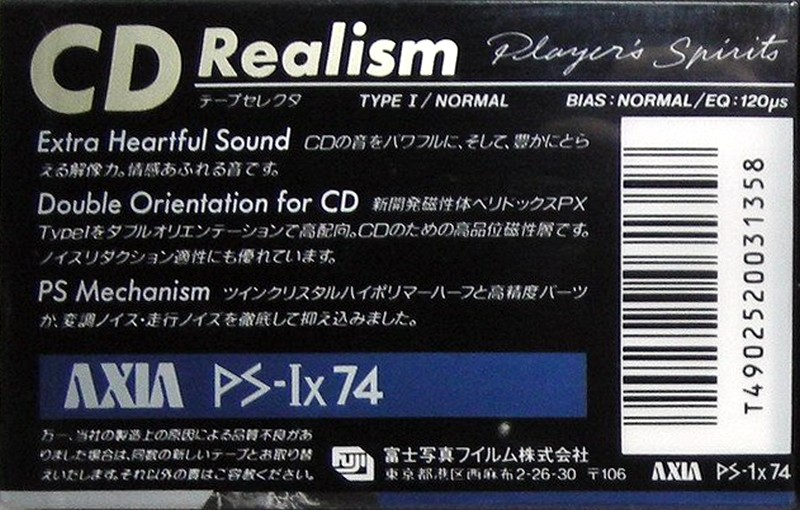 Compact Cassette AXIA PS-Ix 74 "PS-1x74" Type I Normal 1989 Japan