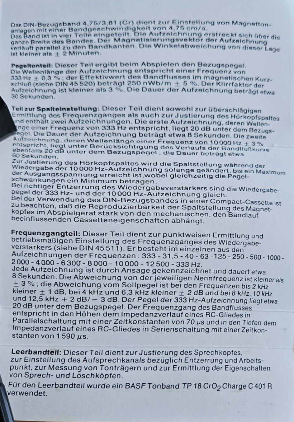 Compact Cassette BASF "DIN-Bezugsband 4,75/3.81 (Cr)" Test Cassette Germany