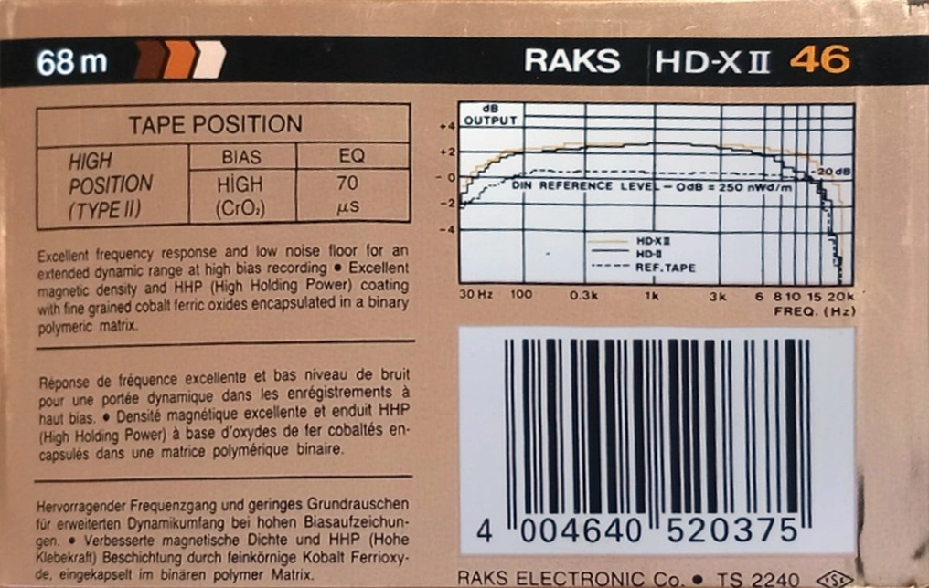 Compact Cassette RAKS HD-XII 46 Type II Chrome 1989 Europe