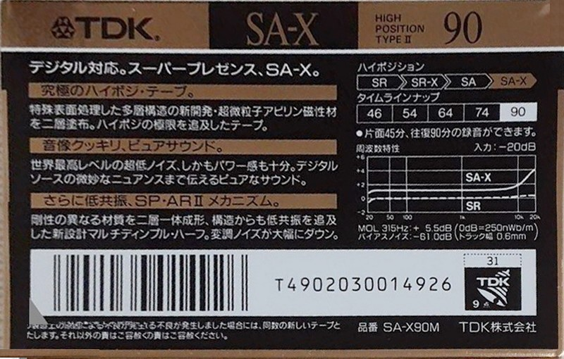 Compact Cassette TDK SA-X 90 "SA-X90M" Type II Chrome 1990 Japan
