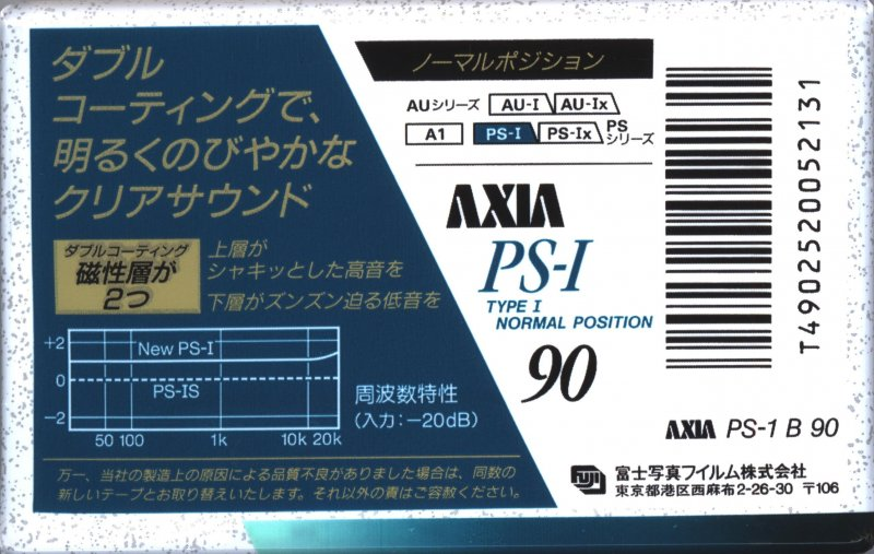 Compact Cassette AXIA PS-I / PS-1 90 "PS-1 B 90" Type I Normal 1991 Japan