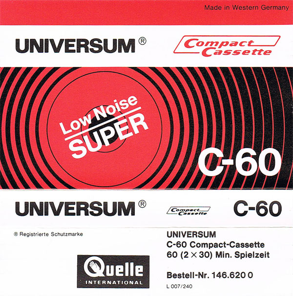Compact Cassette Universum Super 60 Type I Normal 1976 Europe