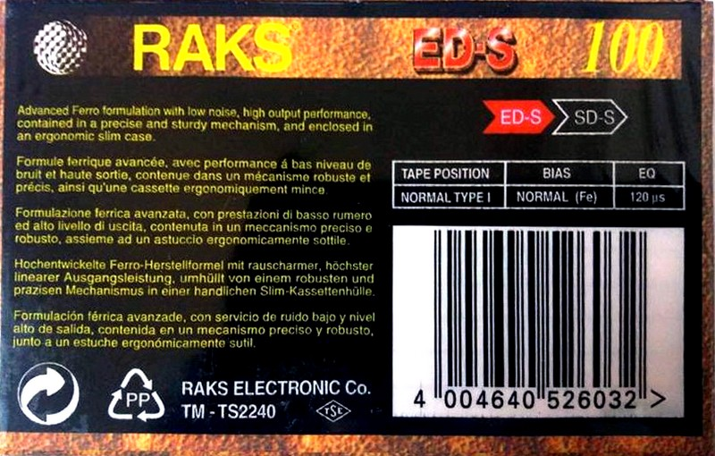 Compact Cassette RAKS ED-S 100 Type I Normal 1993 Europe