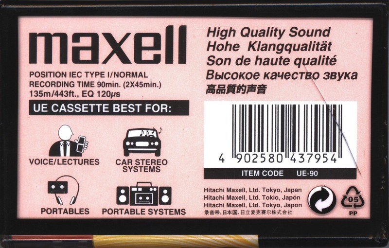 Compact Cassette Maxell UE 90 "UE-90" Type I Normal 2000 Worldwide