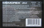 Compact Cassette Memorex dB 60 Type I Normal 1993 China