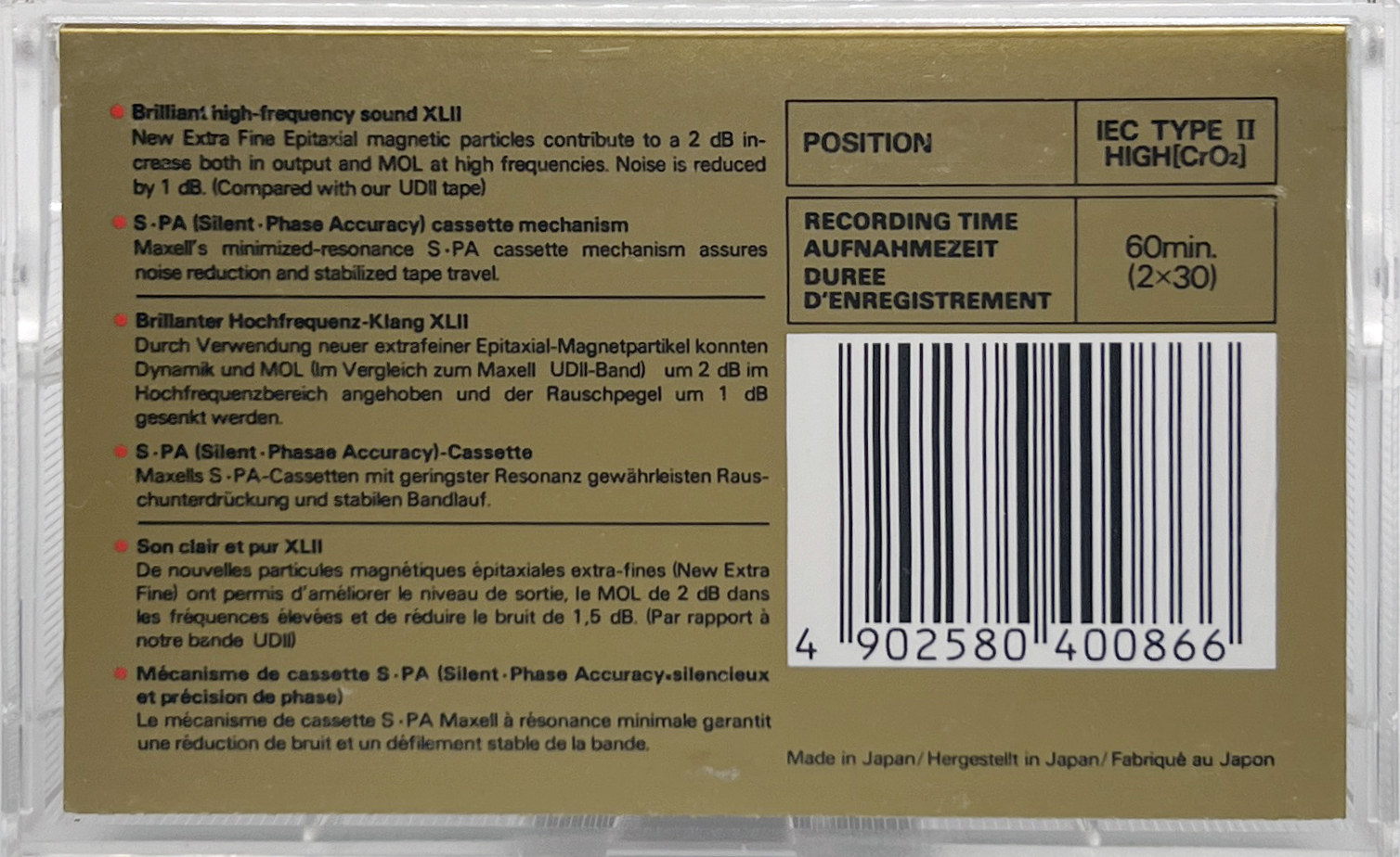 Compact Cassette Maxell XLII 60 Type II Chrome 1985 Europe