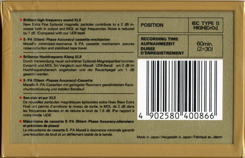 Compact Cassette Maxell XLII 60 Type II Chrome 1985 Europe