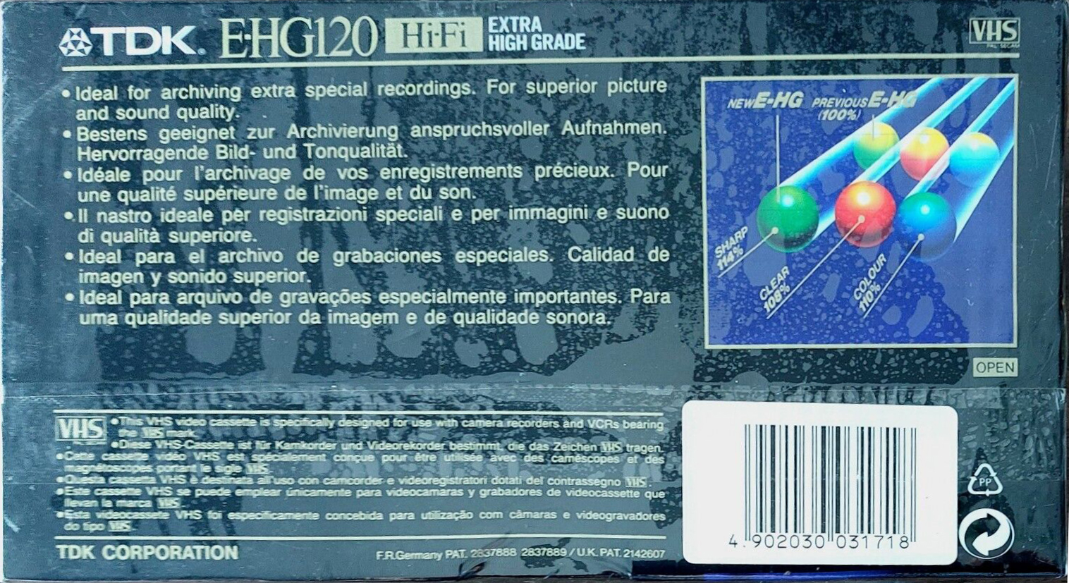 VHS, Video Home System TDK E-HG 120 "E-120EHGEH" Type I Normal 1994 Europe