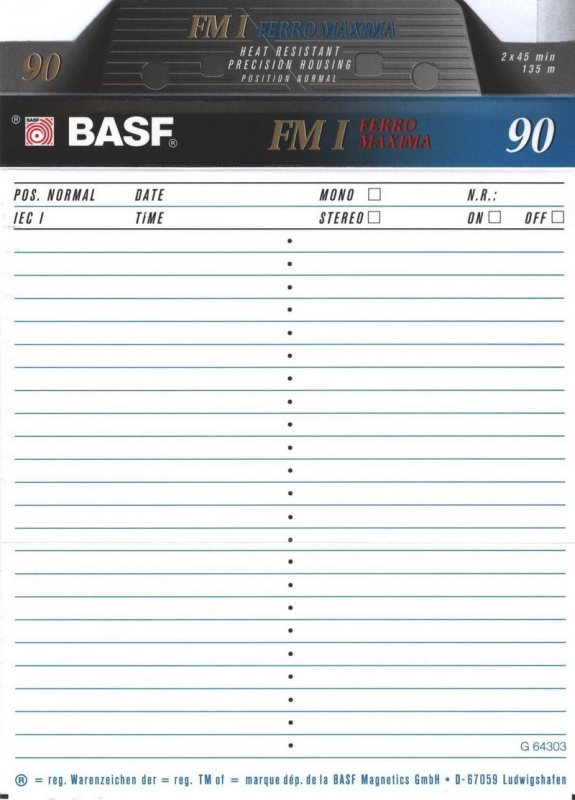 Compact Cassette: BASF  - FM I 90