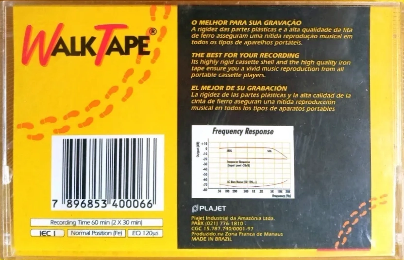 Compact Cassette Plajet Walktape 60 Type I Normal 1994 Latin America