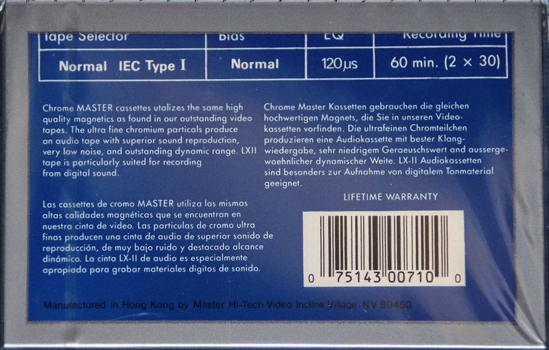 Compact Cassette Chrome Master 60 "LX-II" Type I Normal 1997 USA