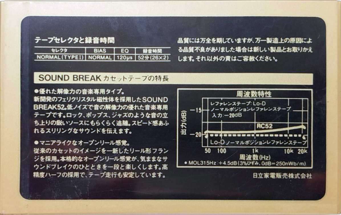 Compact Cassette Hitachi Sound Break 52 "RC52GO" Type I Normal 1985 Japan
