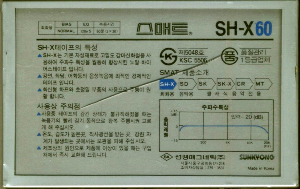 Compact Cassette Smat SH X 60 Type I Normal 1990 South Korea