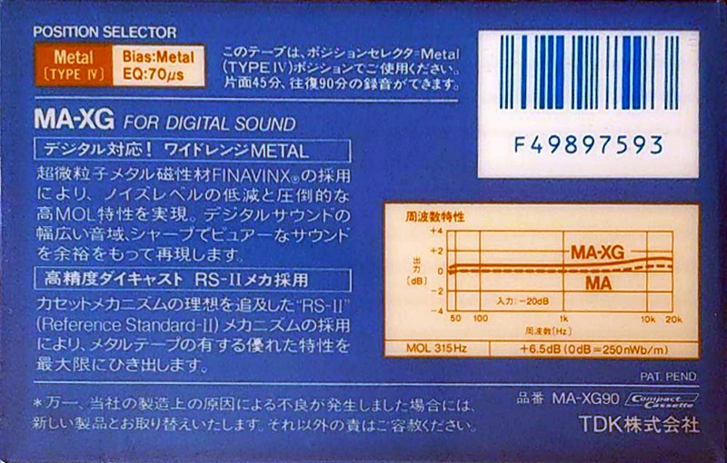 Compact Cassette TDK MA-XG 90 Type IV Metal 1985 Japan