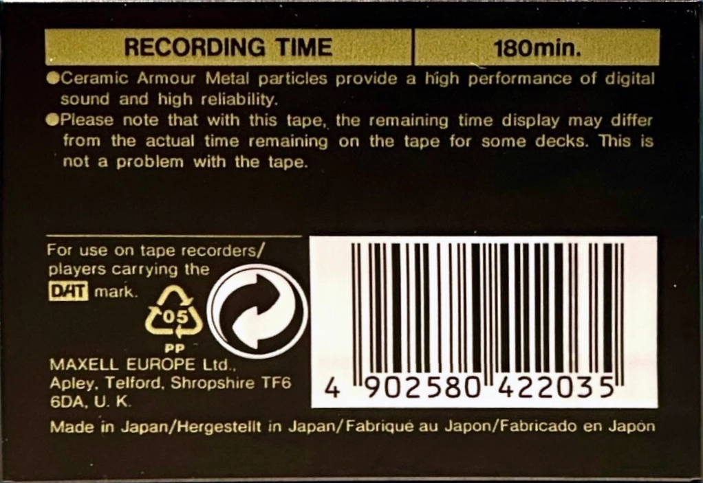 Digital Audio Tape Maxell 180 Type IV Metal 1993 Europe