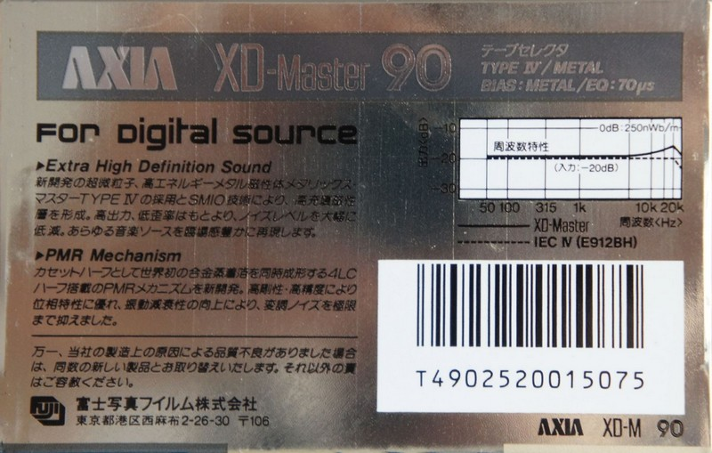 Compact Cassette AXIA Master 90 "XD" Type IV Metal 1985 Japan