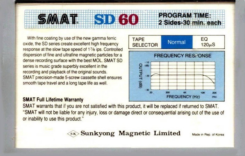 Compact Cassette: Sunkyong Magnetic Limited (SKM) Smat - SD 60