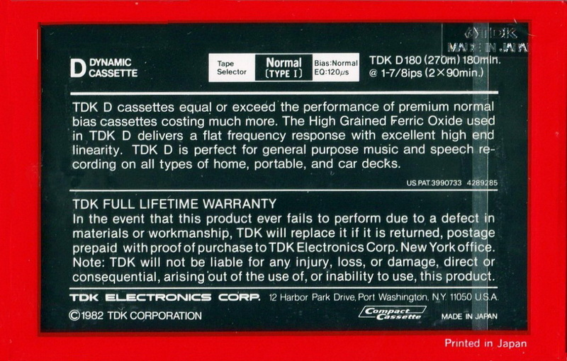 Compact Cassette TDK D 180 Type I Normal 1982 USA