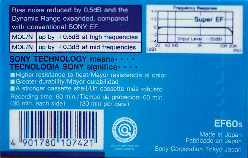 Compact Cassette Sony Super EF 60 "EF60s" Type I Normal 1985 Europe