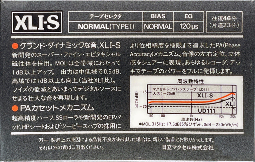 Compact Cassette Maxell XLI-S 46 Type I Normal 1983 Japan