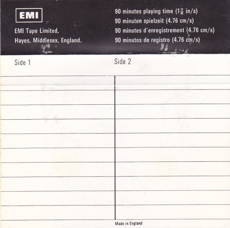 Compact Cassette EMITAPE Hi-dynamic 90 Type I Normal 1972 England