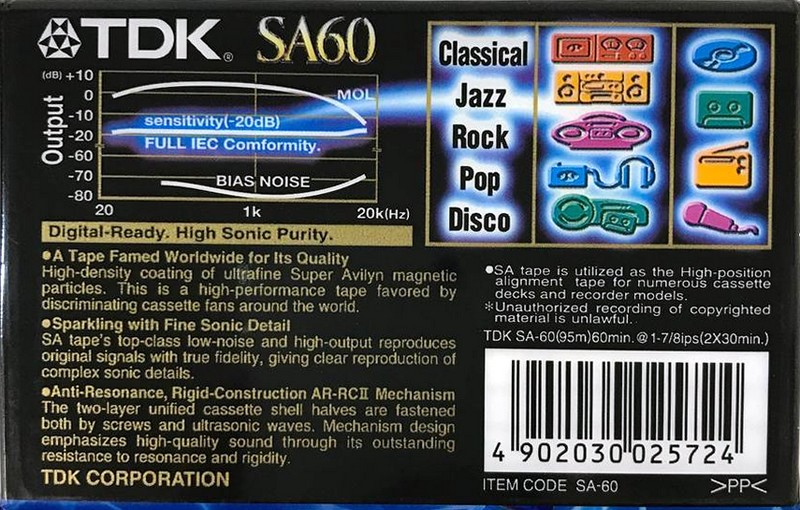 Compact Cassette TDK SA 60 Type II Chrome 1997 Worldwide