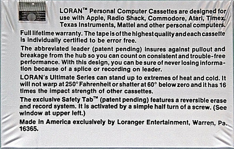 Compact Cassette Loran 30 Computer Cassette 1985 USA