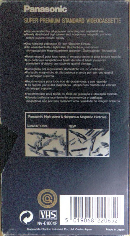 VHS, Video Home System Panasonic SP 180 "NV-E180XP" Type I Normal 1992 Europe